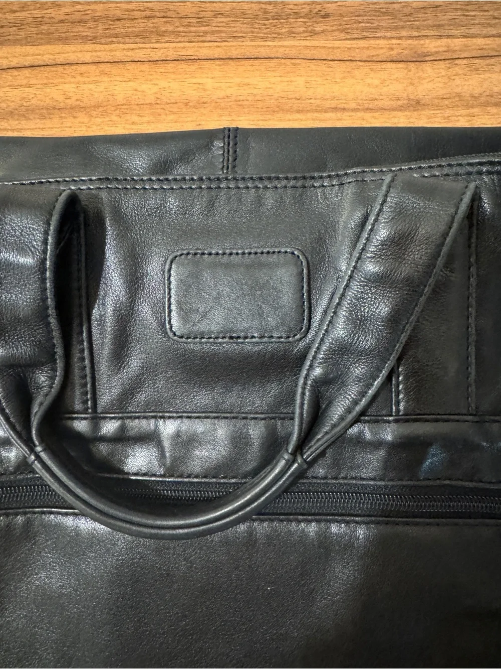 Tumi Black Leather Laptop Bag with Shoulder Strap